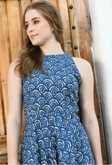 BLUE PRINTED HALTER DRESS (Size S)