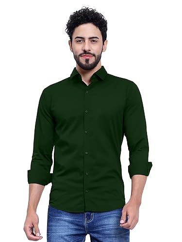 Solid Regular Fit Cotton Casual Shirt with Spread Collar & Full