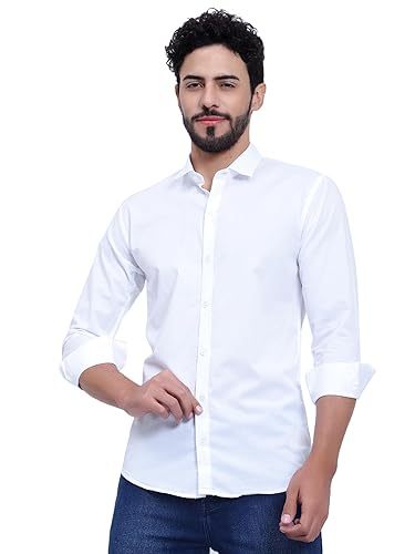 Solid Regular Fit Cotton Casual Shirt with Spread Collar & Full