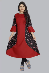 Women's Crepe Stitched Anarkali Gown (Maroon, Black) (Size XL)