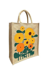 Eco Friendly Jute fabric Unique Flower Circle printed Bag