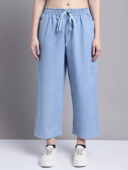 Women Blue multi pocket denim finish Culottes Cargo cotton Pant 26