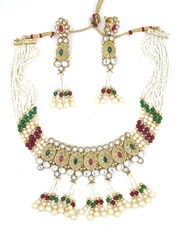 Kundan-Studded Necklace & Earrings Set Multicolor beeds