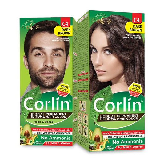 Herbal Permanent Hair Color Cream, Dark Brown C4 (100g x 2pcs)