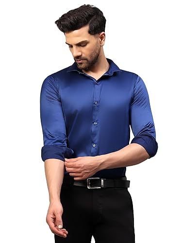 Men Regular Fit Full Sleeve Satin Silk Shirt (Size-M) (Color-ROYAL