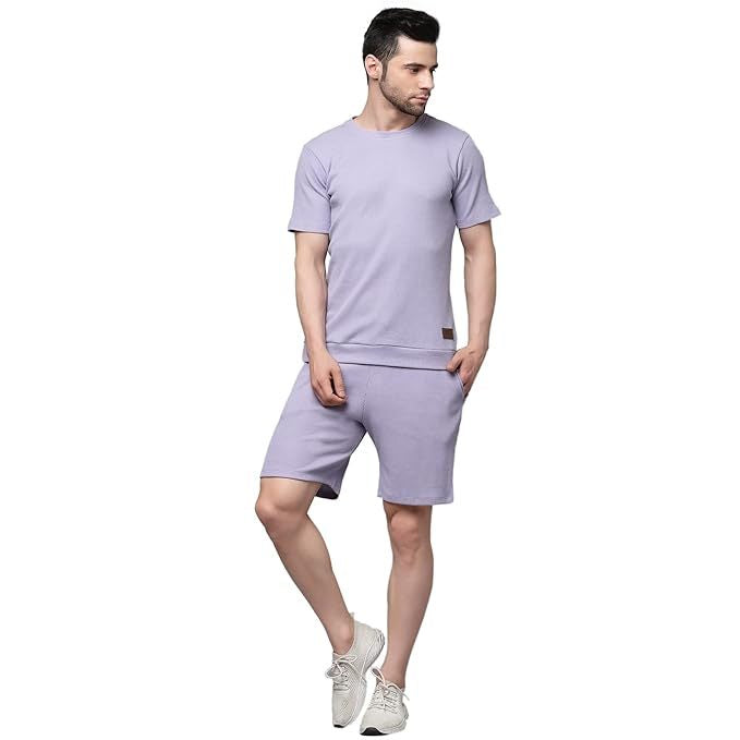 Waffle Knit Solid Co-ord Set for Men's (Tshirt with Matching shorts)