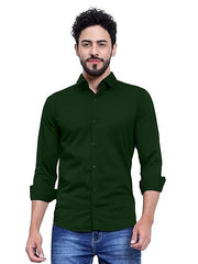 Solid Regular Fit Cotton Casual Shirt with Spread Collar & Full