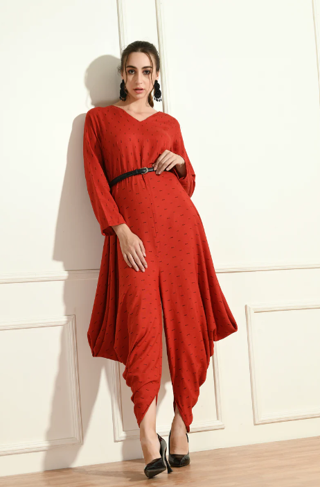 RED SIDE COWL JUMSUIT (Size S)