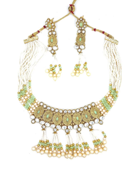 Stylish Stone-Studded Necklace & Earrings Set (Color-SEA GREEN)