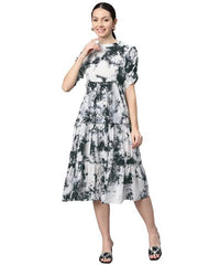 Cotton Tie-Dye Print Dress (Size-S) (COLOR-BLACK&WHITE)