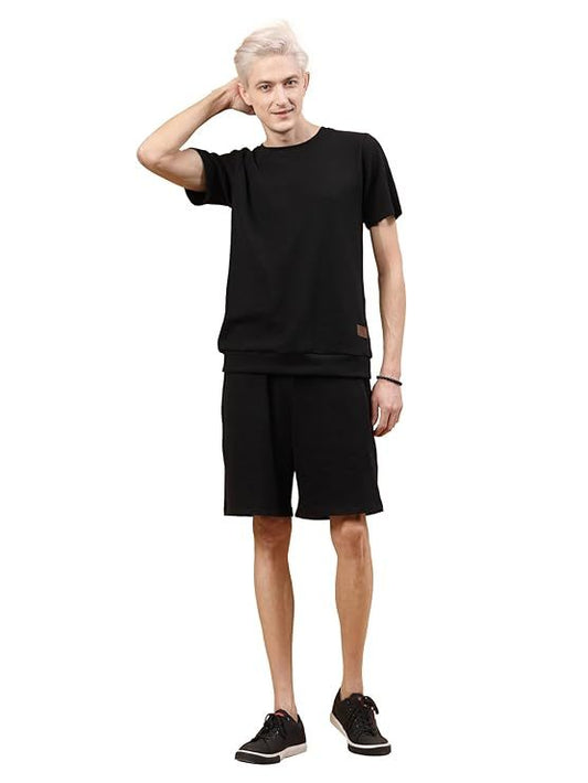 Waffle Knit Solid Co-ord Set for Men's (Tshirt with Matching shorts)