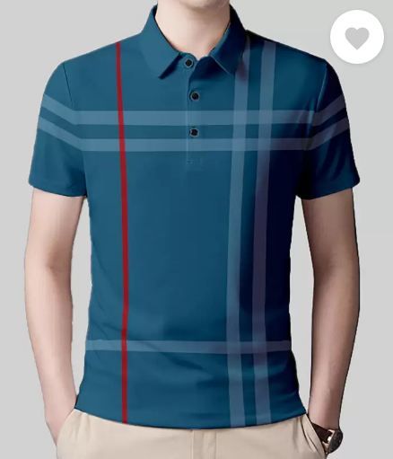 Men Checkered Polo Neck Cotton Blend Dark Blue, Light Blue T-Shirt S