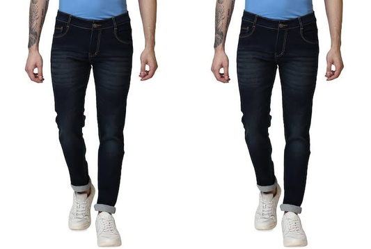 Mens Slim Mid Rise Jeans pack of 2 DARK BLUE 28