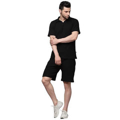 Waffle Knit Solid Co-ord Set for Men's (Tshirt with Matching shorts)