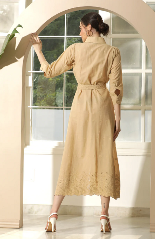 BROWN BEIGE HAKOBA SHIRT DRESS (Size L)