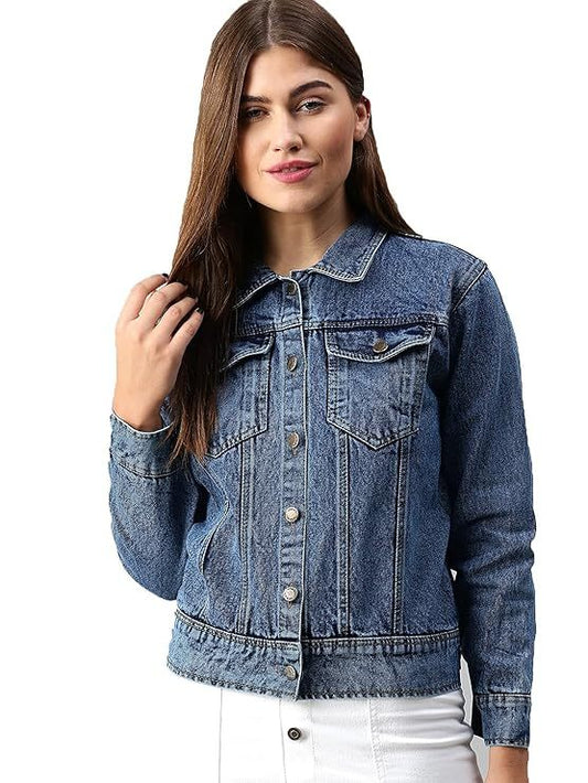 Women's Denim Jacket Cotton Blend Mild Wash Short Length blue Fade