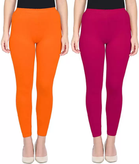 Ankle Length Western Wear Legging  (Orange, Rani Pink, Solid)