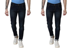 Mens Slim Mid Rise Jeans pack of 2 DARK BLUE 28