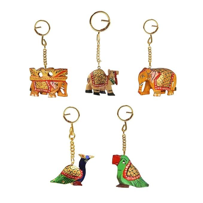 Animal shape Wooden painted Keychain SET OF 5