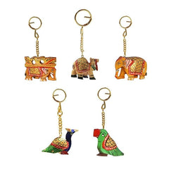 Animal shape Wooden painted Keychain SET OF 5