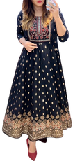 Women'sBeautiful embriodery Rayon ANARKALI Gown(ColorNavy