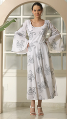 White CHICKEN EMBROIDERED FLARED DRESS (Size L)