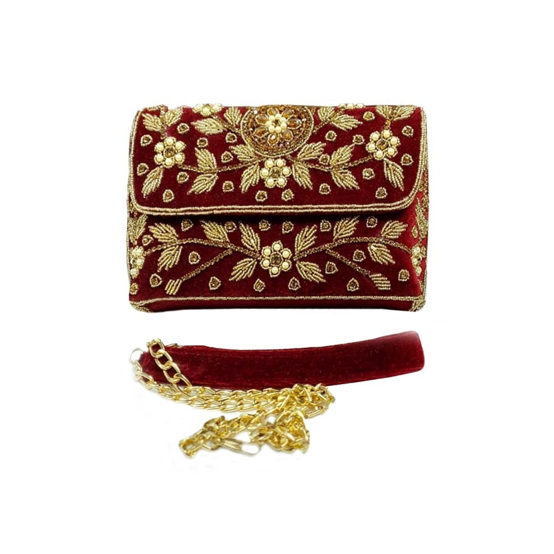 RED Clutch Embroidred leaf design Bag for women