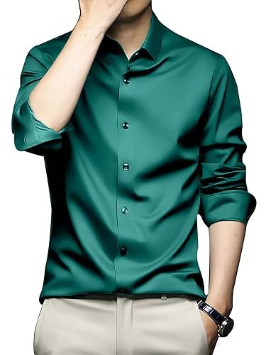 Men Regular Fit Full Sleeve Satin Silk Shirt (Size-M) (Color-GREEN)