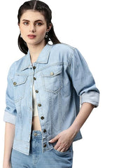 Women's Denim Jacket Cotton Blend Mild Wash Short Length Light blue