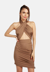 Halter Asymmetrical Ruched Dress