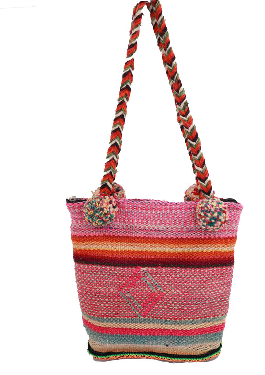 Hand Braided, Pom-Pom Shoulder Bag