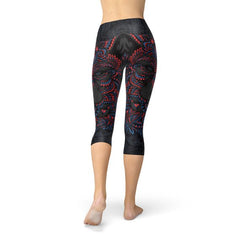 Womens Oriental Black Wolf Capri Leggings