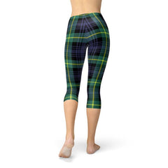 Womens Green and Blue Tartan Capri Leggings