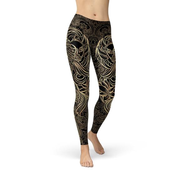 Womens Koi Fish Black Leggings