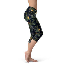 Womens Bird of Paradise Black Capri Leggings