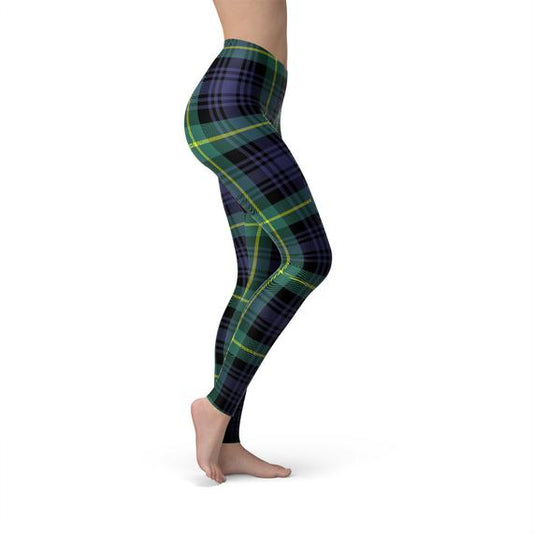 Womens Green and Blue Tartan Leggings