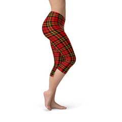 Womens Red Plaid Tartan Capri Leggings