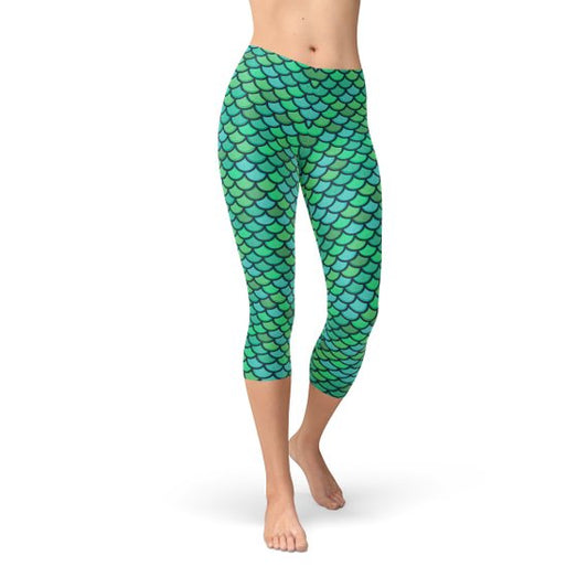 Womens Green Mermaid Capri Leggings