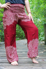 Burgundy FLORAL Women Boho Pants Hippie Pants Yoga Pants