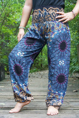 Blue MANDALA Women Boho Pants Hippie Pants Yoga Pants