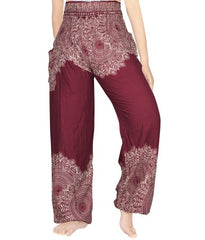 Burgundy FLORAL Women Boho Pants Hippie Pants Yoga Pants