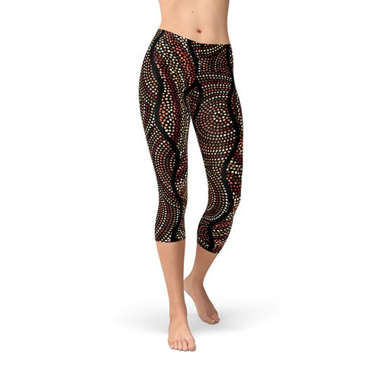 Womens Polka Dots Aboriginal Artwork Capri (V1)