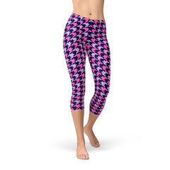 Houndstooth Pink Purple Capri Leggings