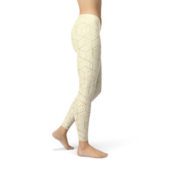 Womens White Leggings w/ Geometric Cubes