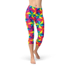 Womens Rainbow Pinwheel Capri Leggings