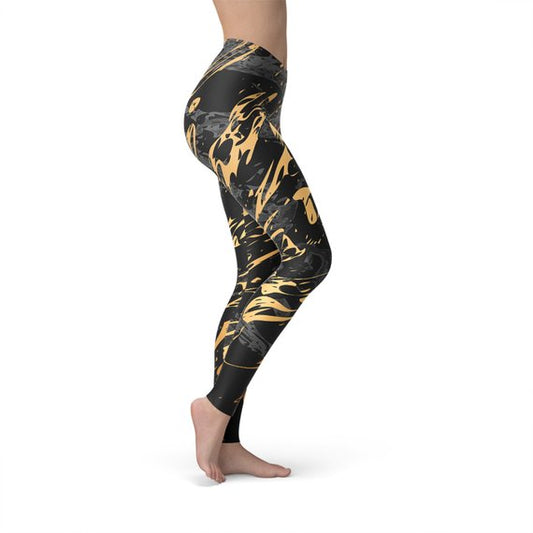 Womens Black Marble w/ Gold Splash Leggings