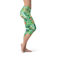 Womens Green Cactus Capri Leggings