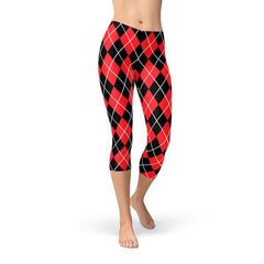 Womens Red Argyle Capri Leggings - Harley Quinn