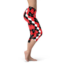 Womens Red Argyle Capri Leggings - Harley Quinn