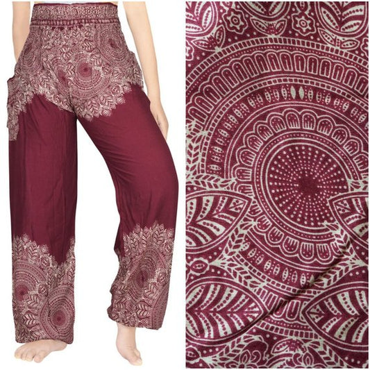 Burgundy FLORAL Women Boho Pants Hippie Pants Yoga Pants